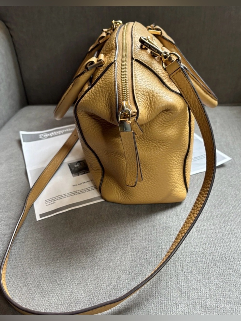 Michael Kors Pebbled Leather Riley Satchel- Peanut Butter/Tan W/COA and GUC💜 - Picture 7 of 16